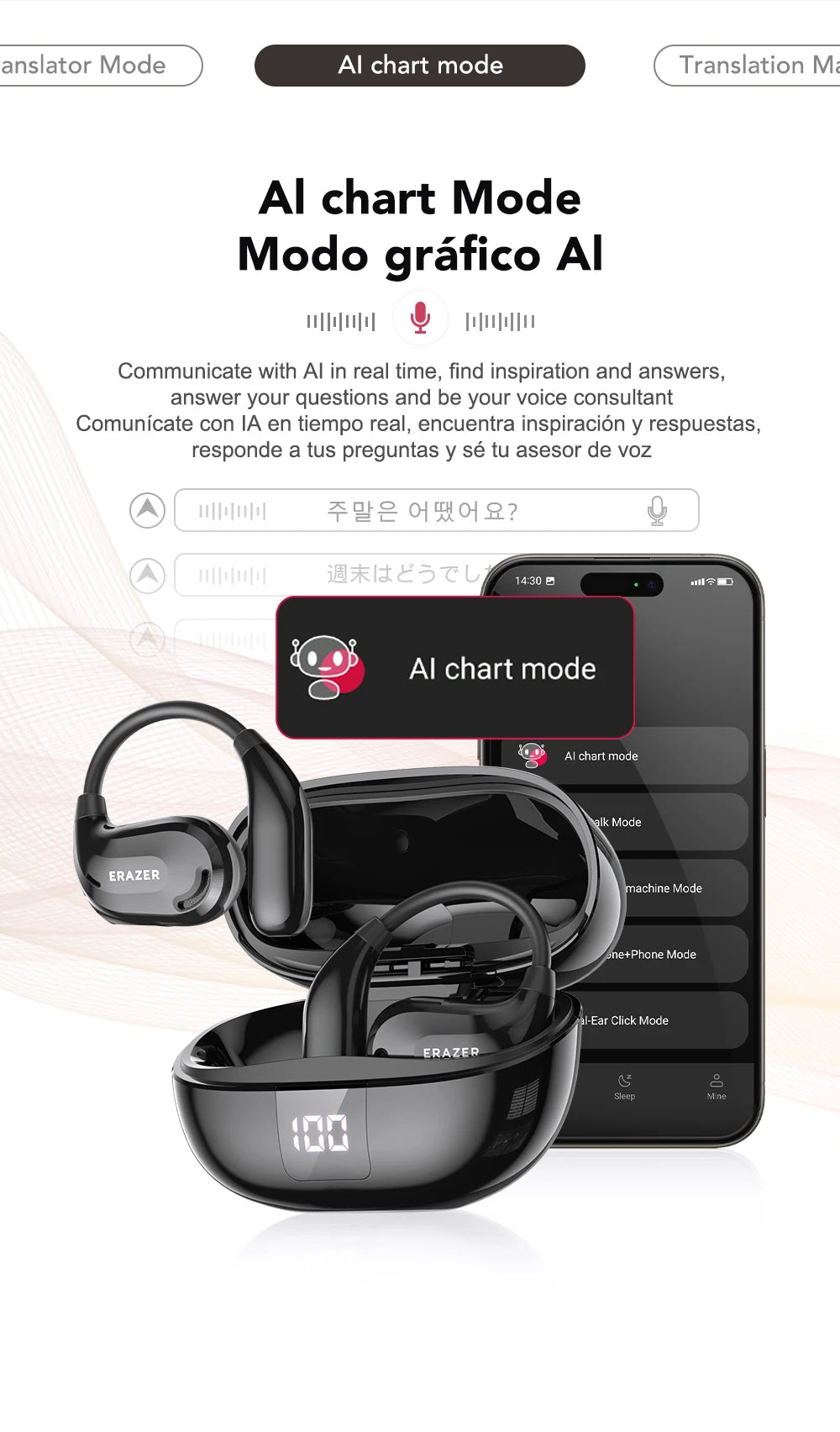 ERAZER XT66PRO Wireless Bluetooth Earphones with AI Translator Earbuds