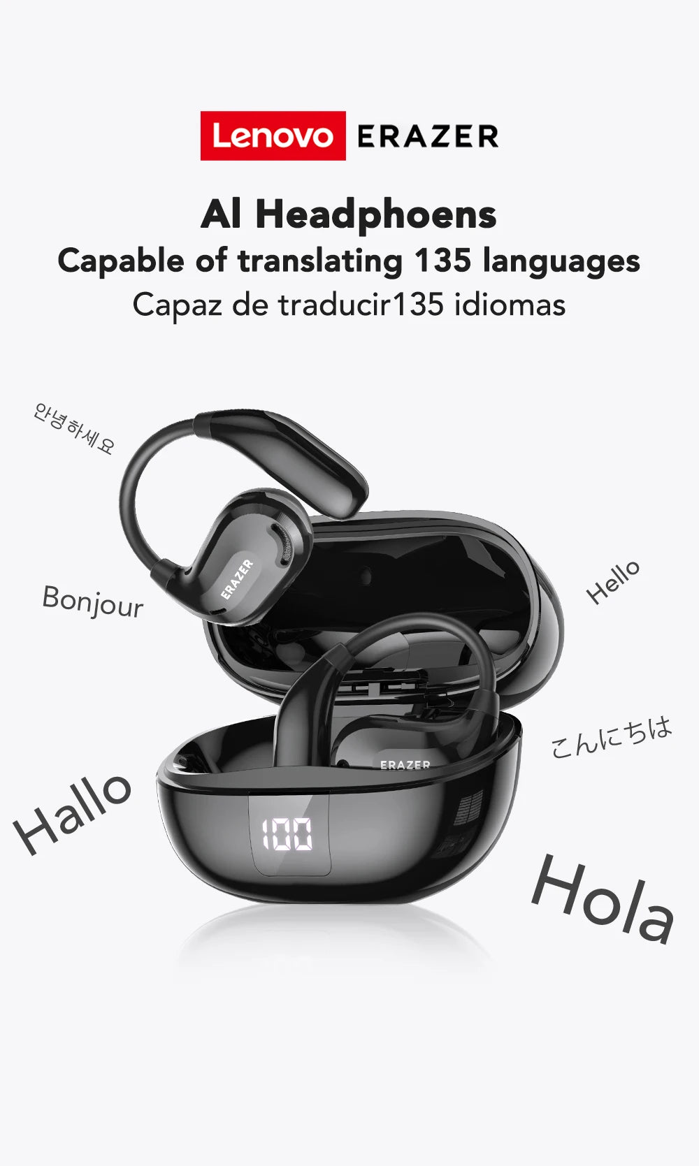ERAZER XT66PRO Wireless Bluetooth Earphones with AI Translator Earbuds