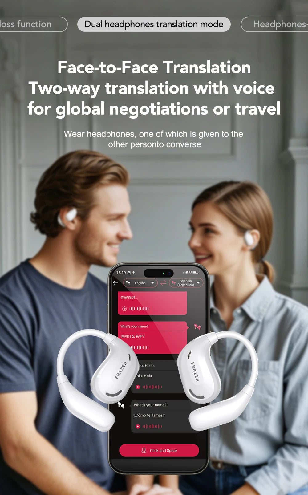 ERAZER XT66PRO Wireless Bluetooth Earphones with AI Translator Earbuds