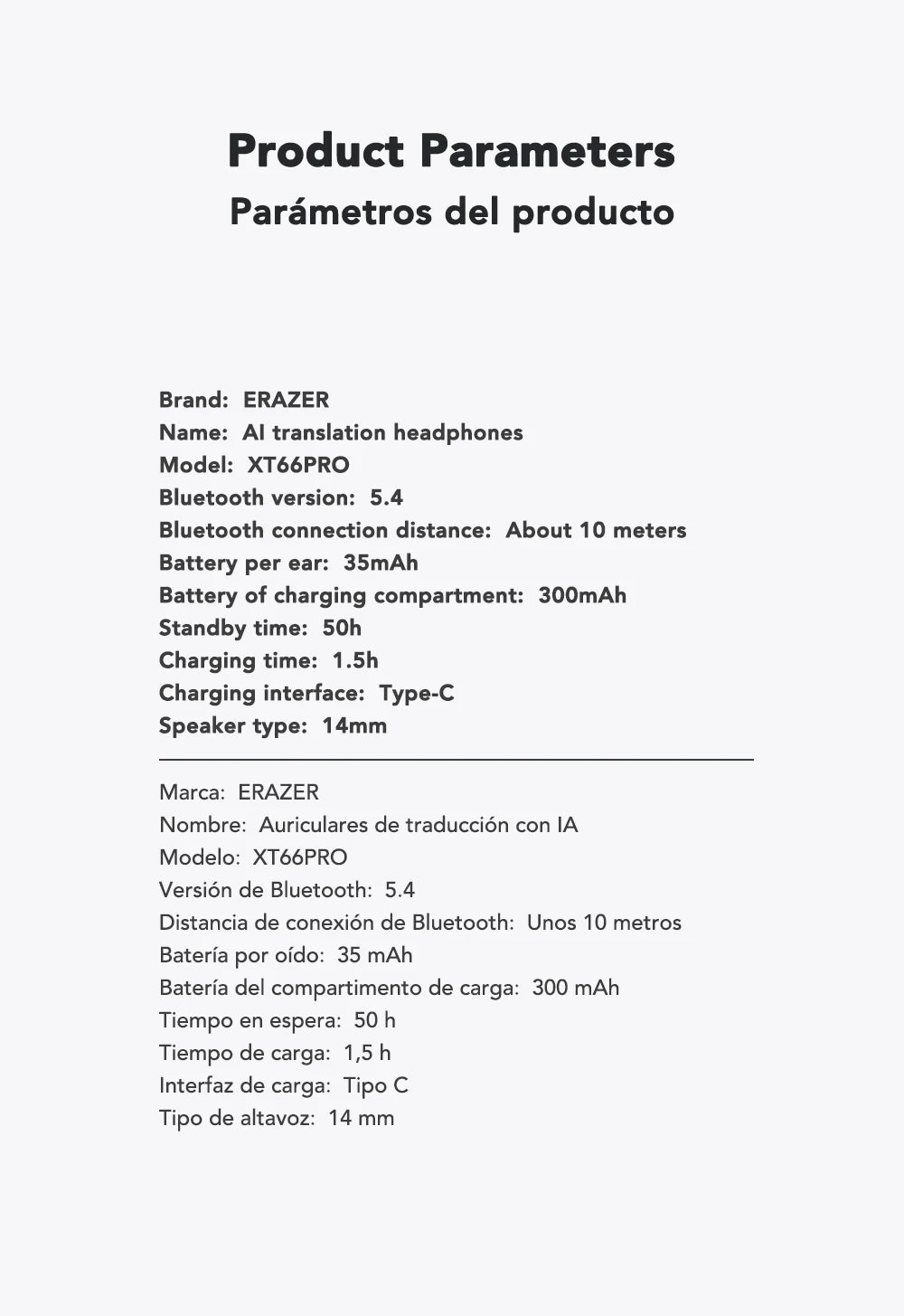 ERAZER XT66PRO Wireless Bluetooth Earphones with AI Translator Earbuds