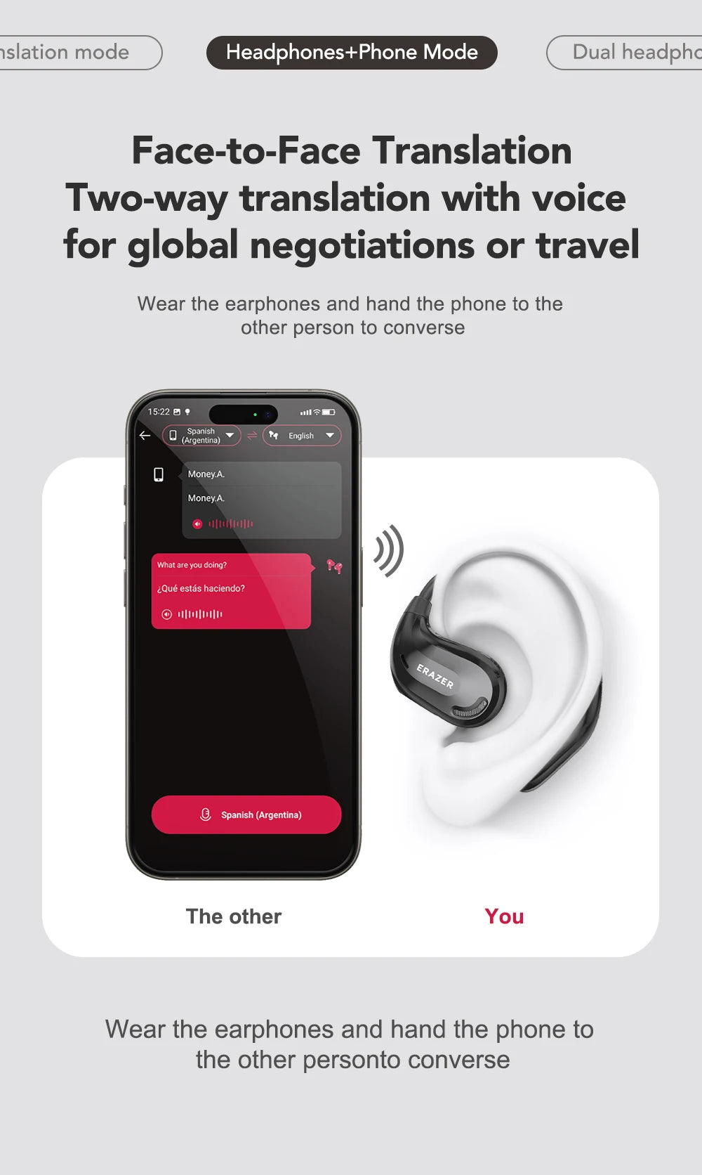 ERAZER XT66PRO Wireless Bluetooth Earphones with AI Translator Earbuds